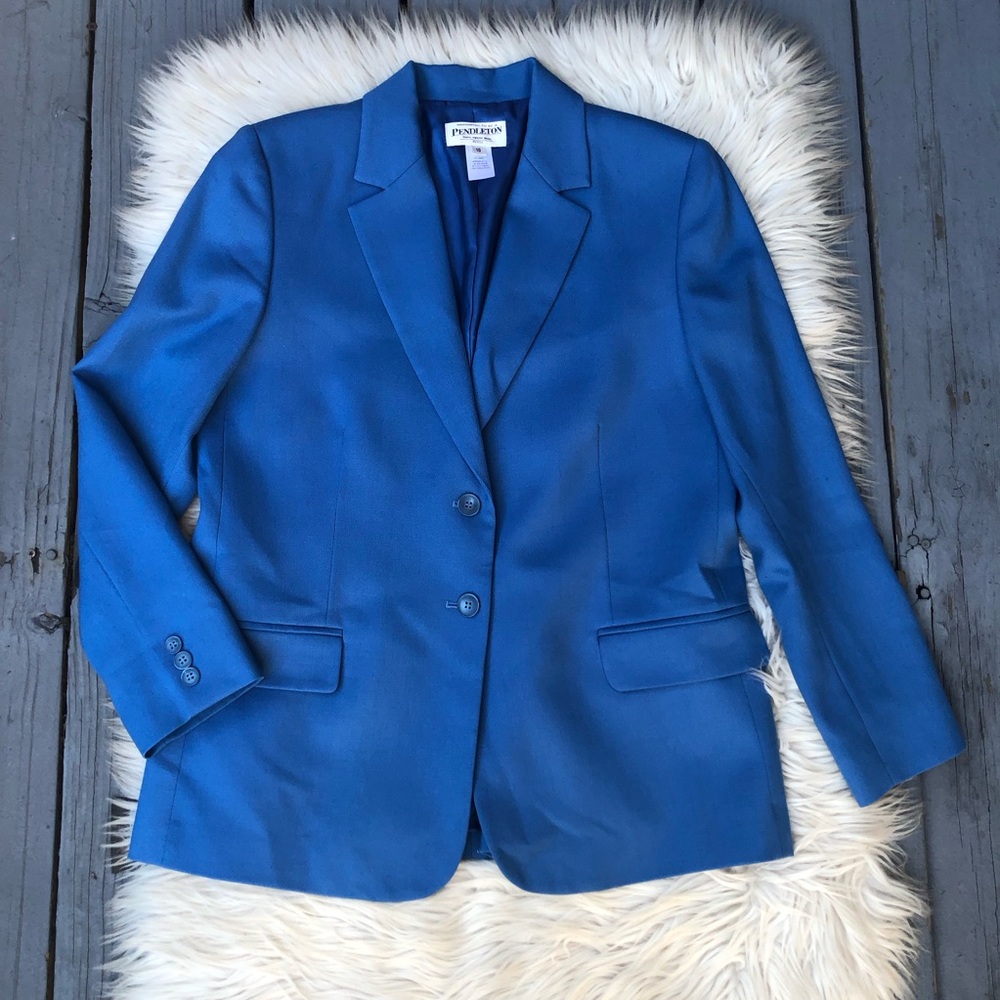 Pendleton 100% Virgin Wool Classic Blue Womens Blazer Jacket size 10P